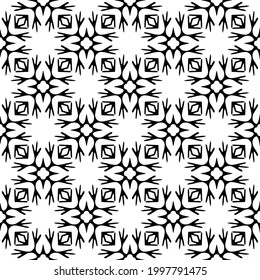 Baldosas De Flores Abstractas. Diseño de patrones de vectores sin inconvenientes. Patrón blanco y negro. 