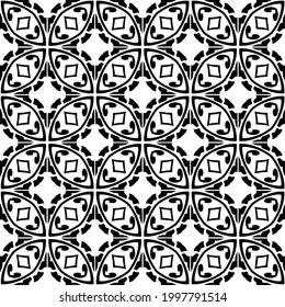 Abstract Flower Tiles. Seamless Vector Pattern Design. Black and white pattern. 