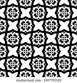 Baldosas De Flores Abstractas. Diseño de patrones de vectores sin inconvenientes. Patrón blanco y negro. 