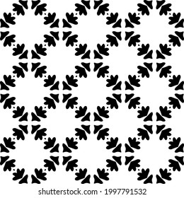 Abstract Flower Tiles. Seamless Vector Pattern Design. Black and white pattern. 