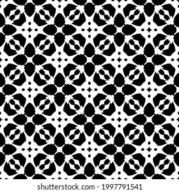 Abstract Flower Tiles. Seamless Vector Pattern Design. Black and white pattern. 