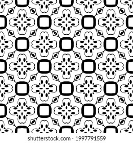 Abstract Flower Tiles. Seamless Vector Pattern Design. Black and white pattern. 