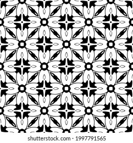 Baldosas De Flores Abstractas. Diseño de patrones de vectores sin inconvenientes. Patrón blanco y negro. 