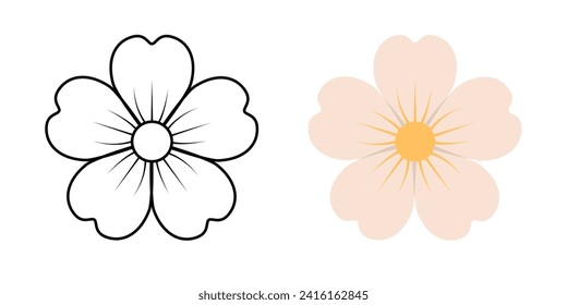 Abstract flower top view - linear and flat styles. Vector illustration isolated on white background