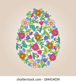 Abstract flower tracery cute easter egg on light background