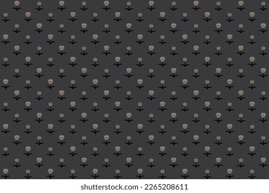 Abstract flower tulip blossom motif seamless pattern. Brown,light pink and black element on dark gray background, for fabric textile ladies dress men’s shirt decoration all over print