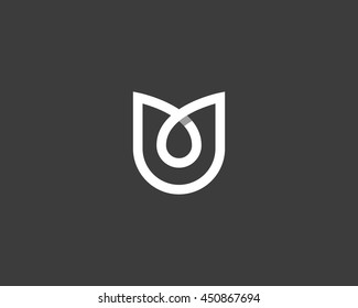 Abstract Flower Tulip Logo Icon Vector Design. Elegant Linear Premium Symbol With Shadow. 