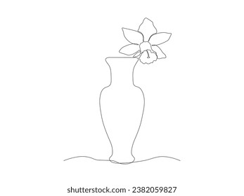 Abstract flower vase with flower narcissus continuous One line art drawing