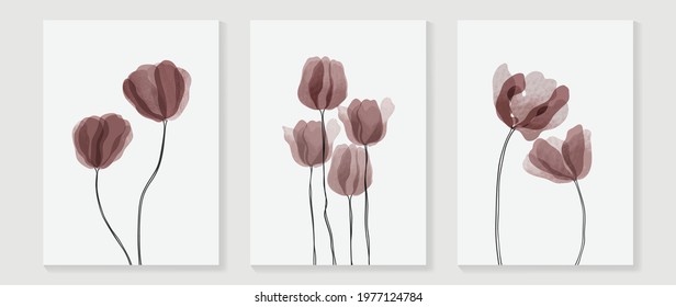 Abstract flower vector arts background. Wall art design with watercolor and transparency vector effect. Floral and leaves wall decoration.  