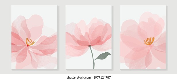 Abstract flower vector arts background. Wall art design with watercolor and transparency vector effect. Floral and leaves wall decoration.  