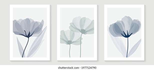 Abstract flower vector arts background. Wall art design with watercolor and transparency vector effect. Floral and leaves wall decoration.  