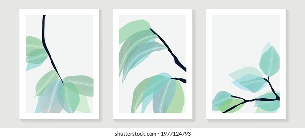 Abstract flower vector arts background. Wall art design with watercolor and transparency vector effect. Floral and leaves wall decoration.  