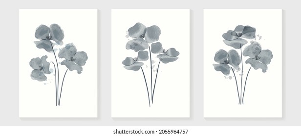Resumen de fondo de arte vectorial de flores. Diseño de arte mural con acuarela y efecto vector de transparencia. Decoración floral y de hojas en las paredes.  