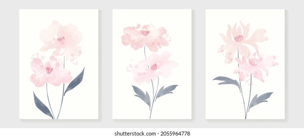 Resumen de fondo de arte vectorial de flores. Diseño de arte mural con acuarela y efecto vector de transparencia. Decoración floral y de hojas en las paredes.  