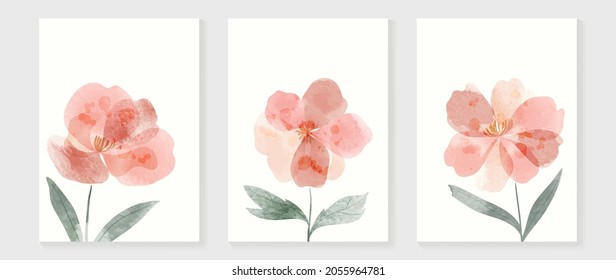 Abstract flower vector arts background. Wall art design with watercolor and transparency vector effect. Floral and leaves wall decoration.  