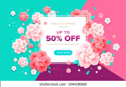 Abstract flower vector background - seasonal sales banner, beautiful brochure cover illustration, website colorful header design, holiday celebration invitation
