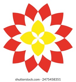 Abstract flower vector. Geometric floral pattern. Red and yellow petals. Simple graphic design.