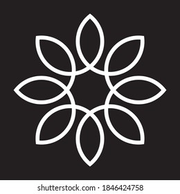 Abstract flower vector icon. Blossom symbol. Flora leaf sign. Decorative and ornamental bloom pattern logo. Isolated on white background.