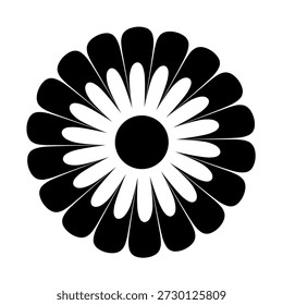 abstrakte Blumenvektorgrafik. Einfache Daisy Flower Silhouette - Monochrome Blütendesign für Botanische Kunst, Grußkarten oder Hochzeitsbriefpapier