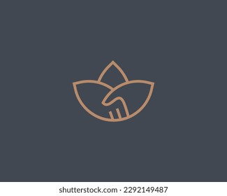 Abstract flower vector logo. Creative handshake sign. Corporate partnership symbol. Premium lotus beauty salon logotype. Vector illustration.