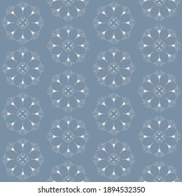 Abstract flower vector pattern.
Geometric circle flower, monochrome background.
Jean blue texture.