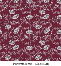 Abstract flower vector pattern for print design. Light flower lines on red bacground. Vector design element