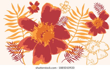 Abstract flower vector red orange flowers pattern drawing vectors