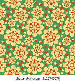 Abstract Flower Vector Seamless Pattern in Midcentury Style