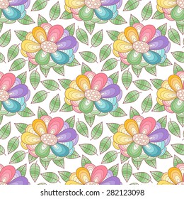 Abstract flower vector seamless pattern. Rainbow colors.