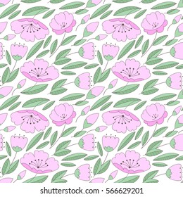 Abstract flower vector seamless pattern. Beautiful simple floral print with doodle flowers 