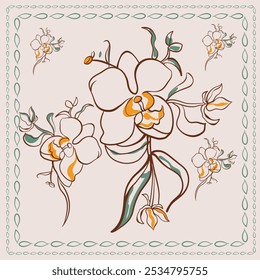 Abstract flower with vector style in pattern, with beige background with spectacular combination.