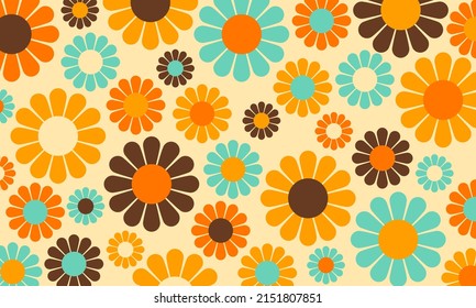 Abstract Flower Vintage Retro 60s 70s Pattern Aesthetic Background 7 - Wallpaper Cloth Wavy Wave Curvy Vinyl Curve Illustration Vector Hippie Wall Interior Decoration Backdrop Texture Rainbow Color