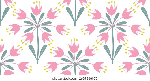 Abstract flower vintage seamless pattern background vector. Colorful botanical wallpaper with flower, foliage. Design for prints, cover, fabric, packaging, wall art, home decor.