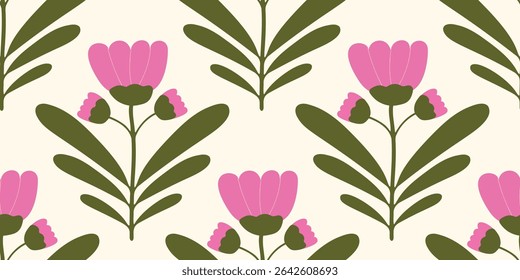 Abstract flower vintage seamless pattern background vector. Colorful botanical wallpaper with flower, foliage. Design for prints, cover, fabric, packaging, wall art, home decor.