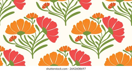 Abstract flower vintage seamless pattern background vector. Colorful botanical wallpaper with flower, foliage. Design for prints, cover, fabric, packaging, wall art, home decor.