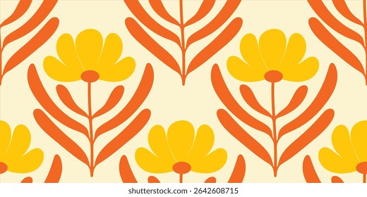 Abstract flower vintage seamless pattern background vector. Colorful botanical wallpaper with flower, foliage. Design for prints, cover, fabric, packaging, wall art, home decor.