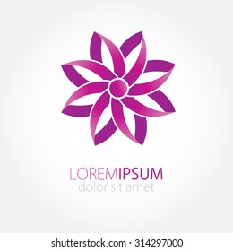 Abstract flower from violet paper ribbons. Vector logo sign for beauty business