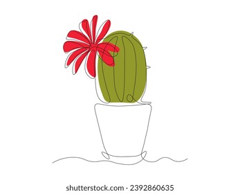 Abstract flowering cactus, houseplant , continuous one line art hand drawing