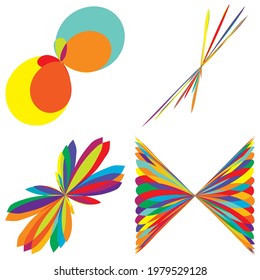 Abstract flower-like curvy, colourful, rounded vibrant geometric shapes, design elements. Mandala, motif vectors