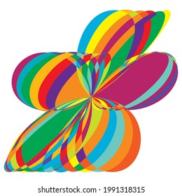 Abstract flower-like curvy, colourful, rounded vibrant geometric shapes, design elements. Mandala, motif vectors