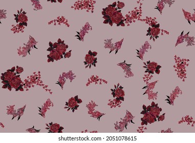 abstract flowers arrangement all over design with solid background for textile printing factory