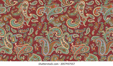 abstract flowers arrangement with paisley background, vector all over design for textile printing factory