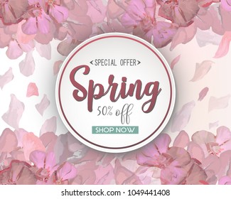 Abstract flowers background with circle card in the centre. Vector illustration decoration banner.