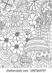 Abstract flowers for background, coloring book, coloring page with the size 8.5x11. Vector illustration.