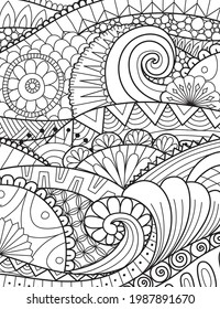 Flores abstractas para fondo, libro de colorear, página de colorear con el tamaño 8.5x11. Ilustración vectorial.