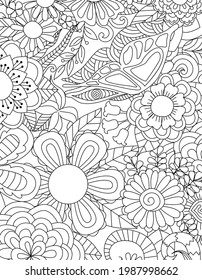 Flores abstractas para fondo, libro de colorear, página de colorear con el tamaño 8.5x11. Ilustración vectorial.