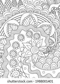 Abstract flowers for background, coloring book, coloring page with the size 8.5x11. Vector illustration.