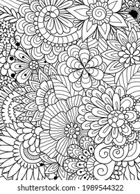 Abstract flowers for background, coloring book, coloring page with the size 8.5x11. Vector illustration.
