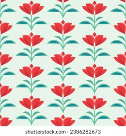 Abstract flowers background design. Floral garden geometric seamless pattern. Tulip abstract sign. Decorative ornament mosaic. Vector illustration. 