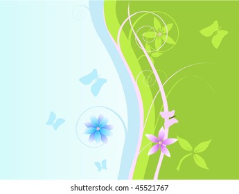 Abstract flowers background.One half of frame is green other half blue